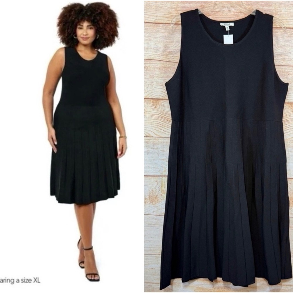 Edited by Remi Bader‎ Pleated Ribbed Black Midi Dress 1X Minimalist Chic